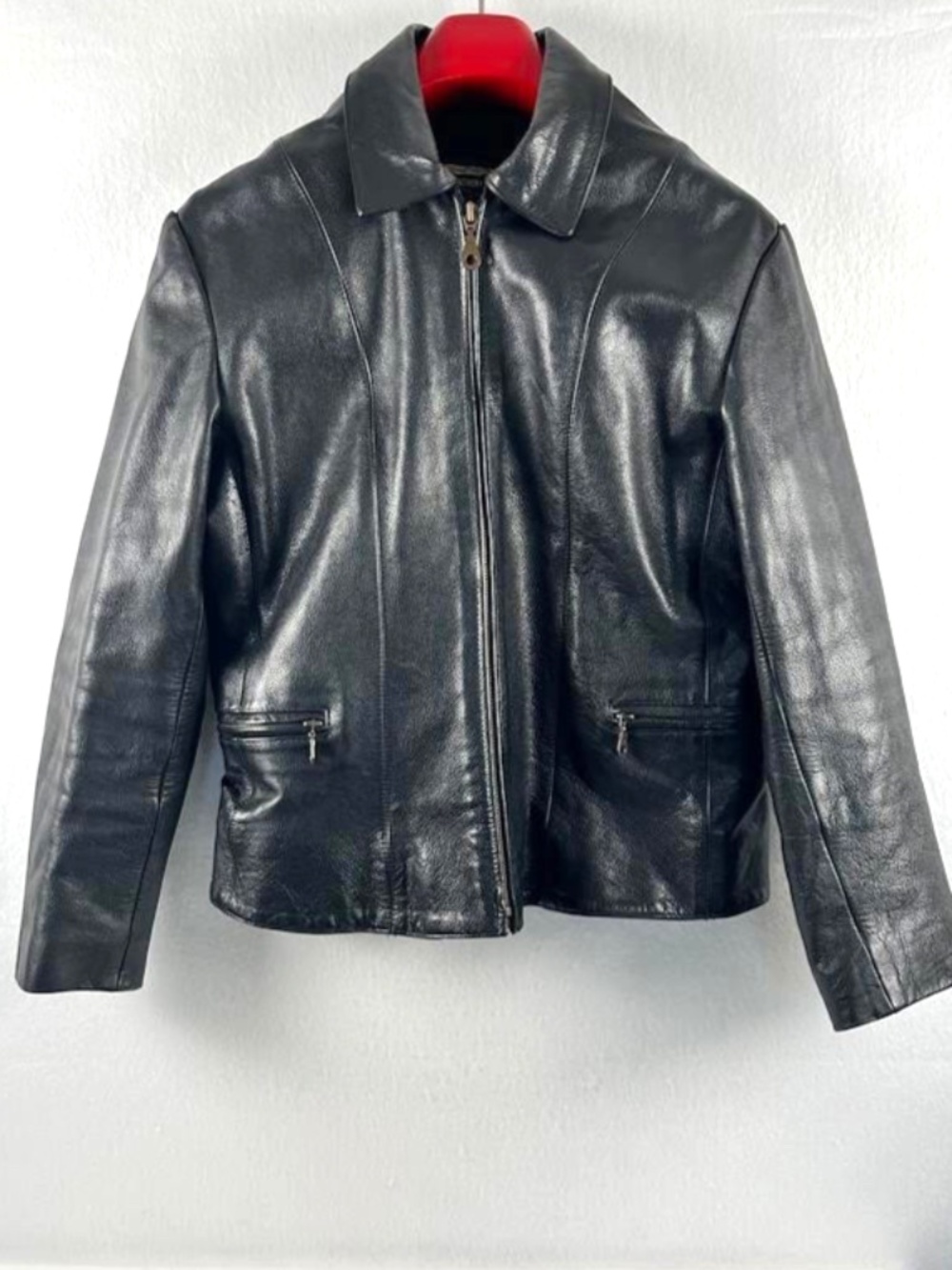 VTG Leather's Master Black Leather Jacket Collared Full Zip Moto Y2K Unisex